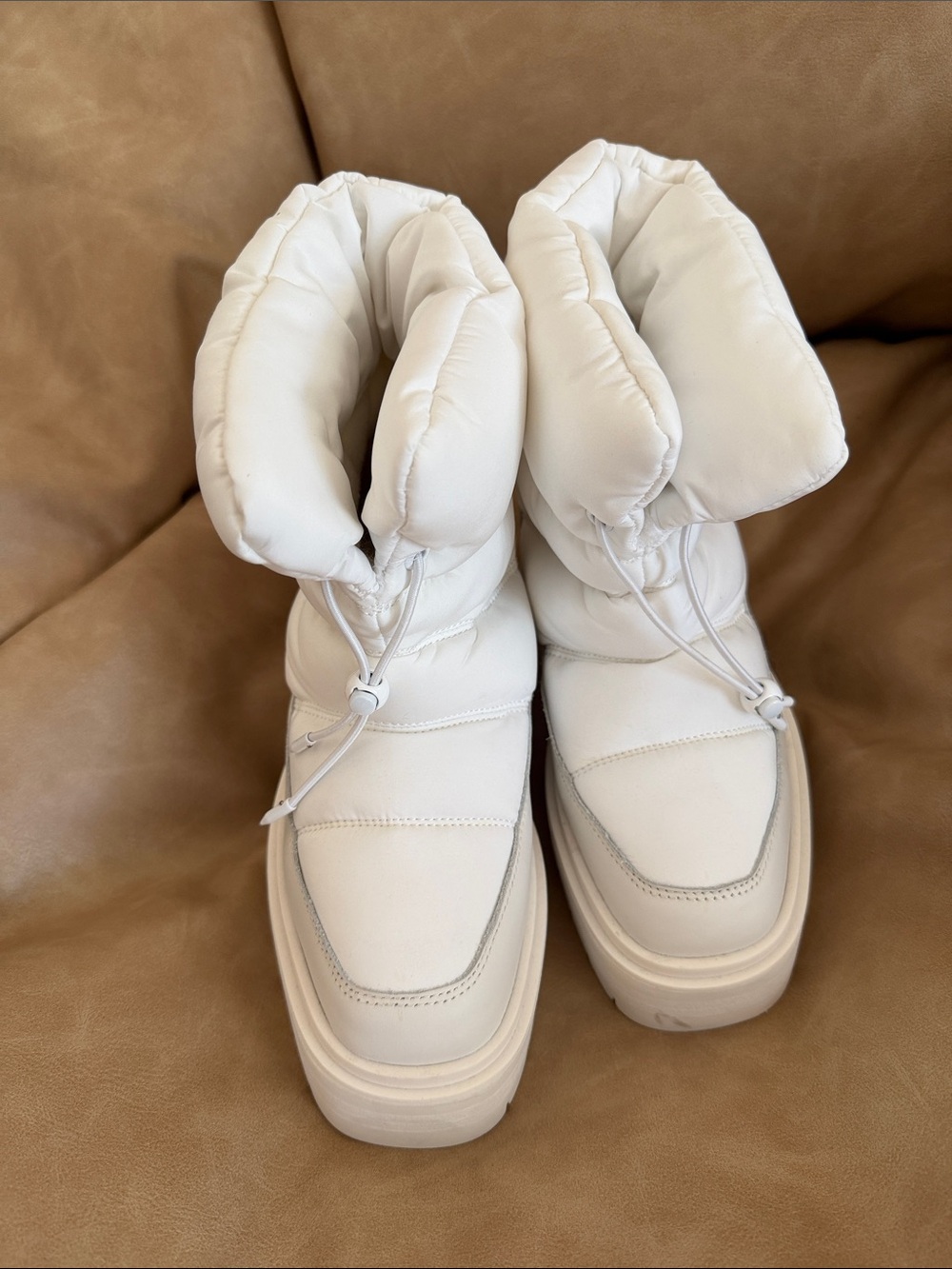 Sam Edelman White Quilted Platform Puffer Boots